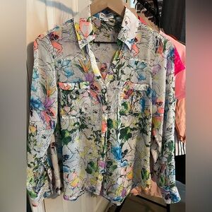 Express Button Down Floral Print Portofino Shirt Small S